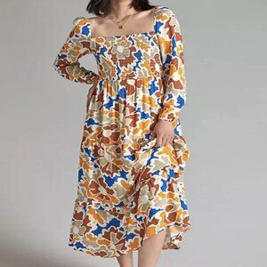 SOLD!! Anthropologie Dolan Laney Printed Smocked Flouncy Tiered Maci Dress L